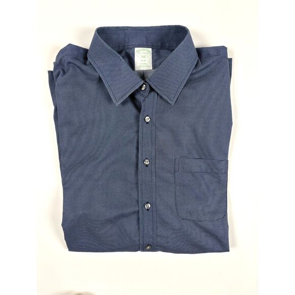 Brooks Brothers Mens Slim Fit Button Down Shirt Size 17.5-36/37 Navy Microdot - Picture 4 of 8